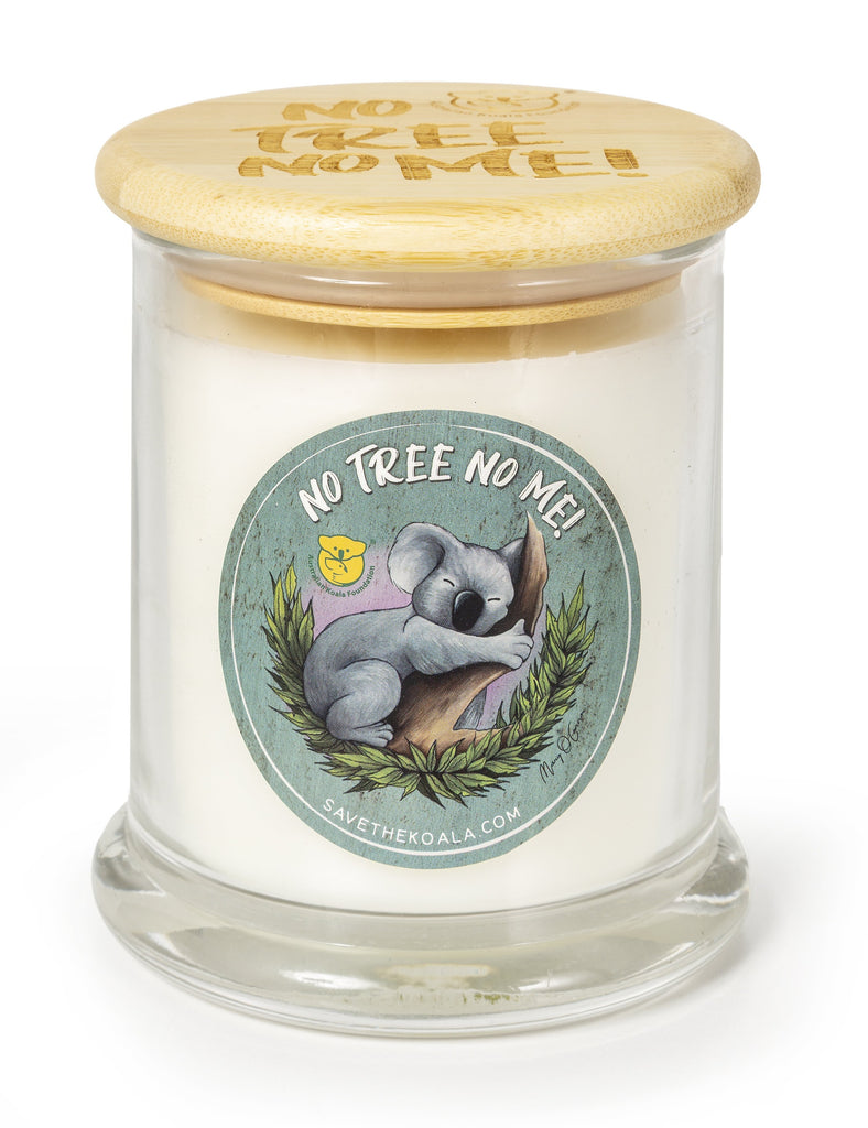 Koala Foundation Clear Glass Candle , No Tree No Me , Eucalyptus & Mint Scent