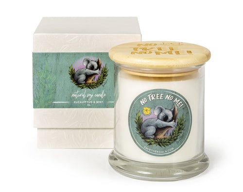 Koala Foundation Clear Glass Candle , No Tree No Me , Eucalyptus & Mint Scent