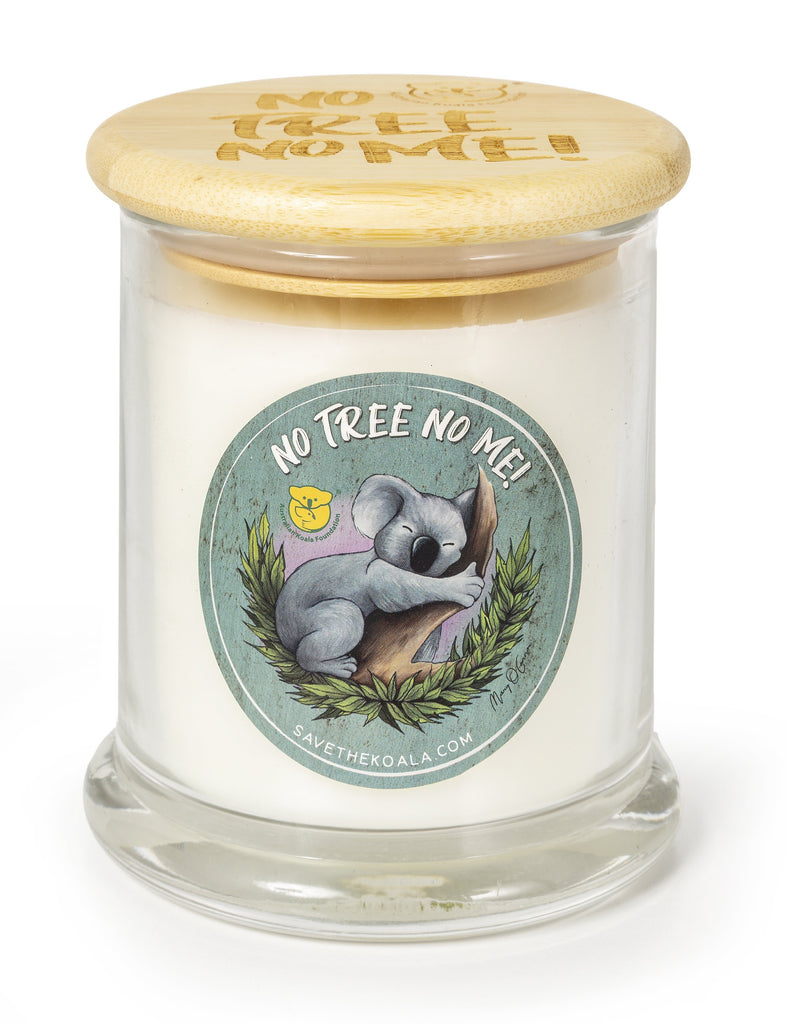 Koala Foundation Clear Glass Candle , No Tree No Me , Eucalyptus & Mint Scent